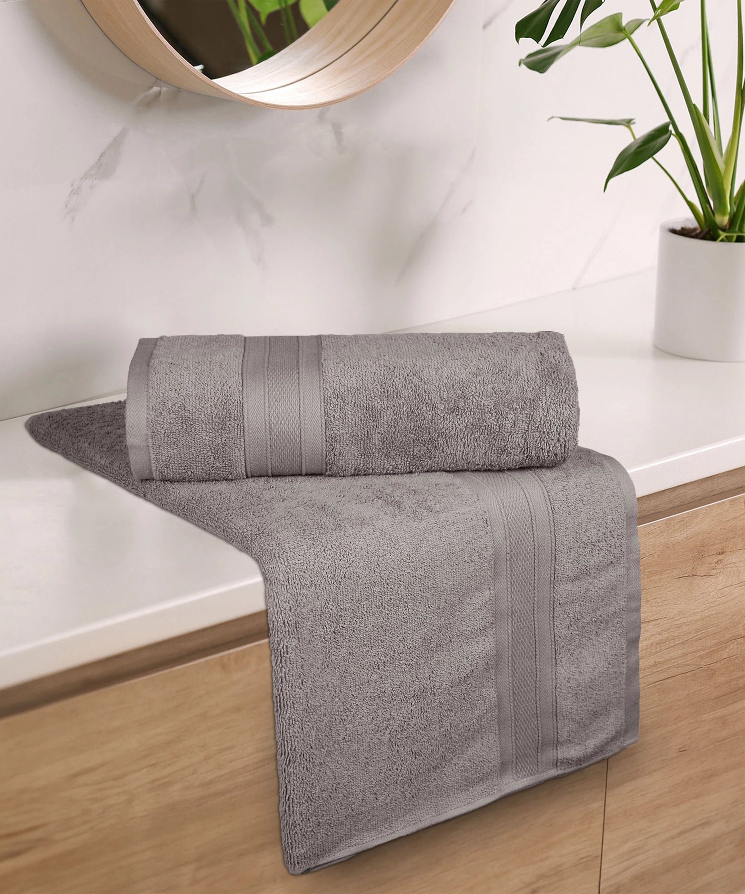 Soft Comfort 2Pc Bath Towel Set, Charcoal|509 GSM Cotton|Air Rich Technology