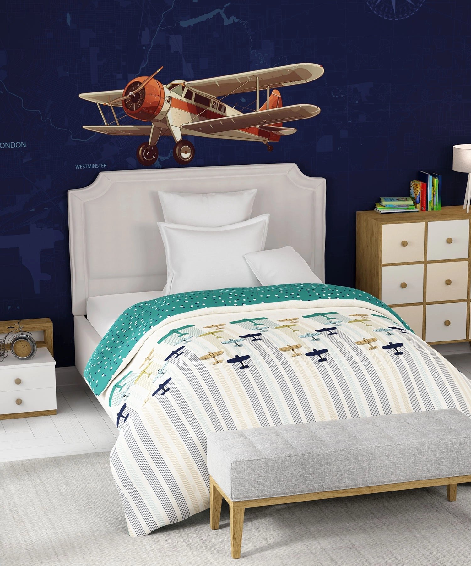 Juniors Single AC Comforter, Passport|144 TC Cotton - Image 2