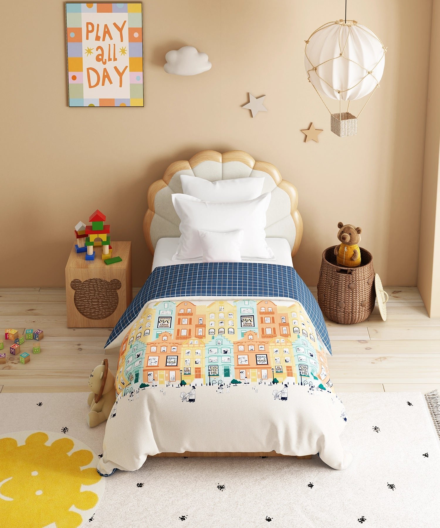 Juniors Single AC Comforter, Day doodle| 144TC Cotton - Image 2