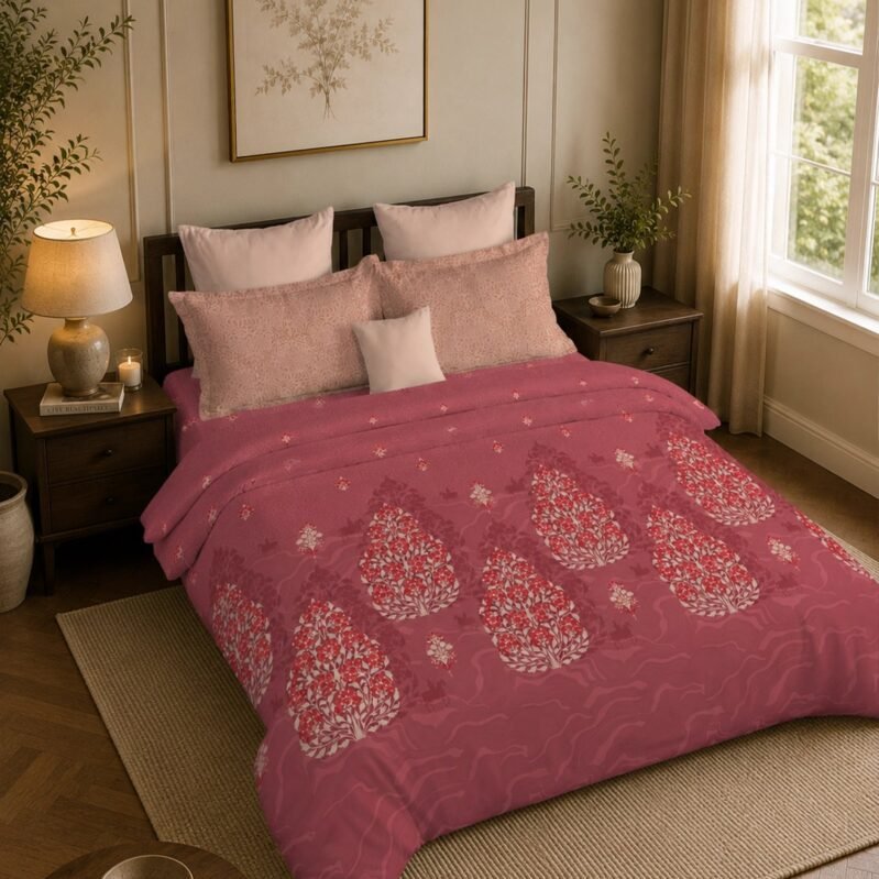Classic Folklores King Bedsheet Set, Crimson Keeper |210 TC Cotton| 2 Pillow Covers