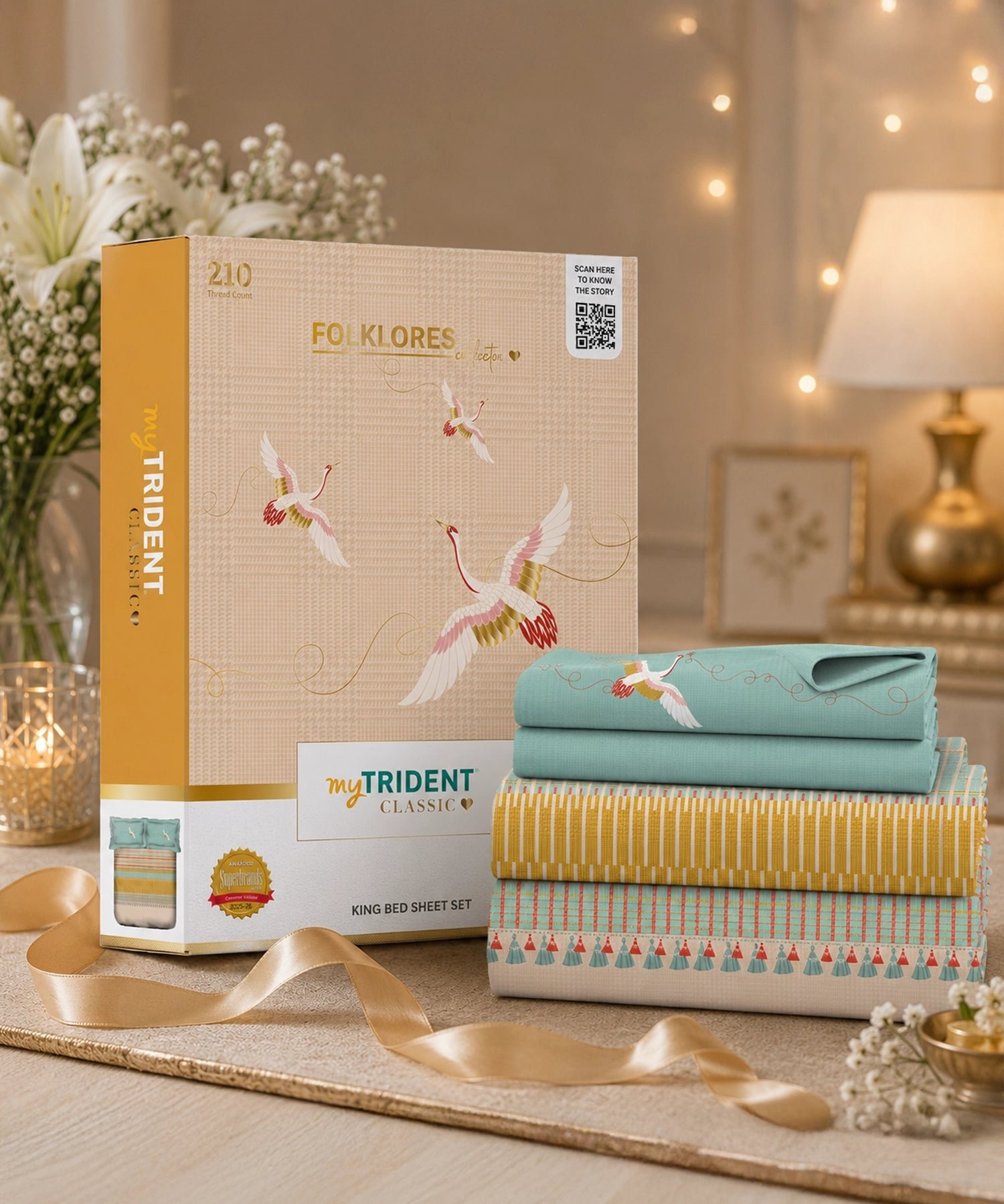 Classic Folklores King Bedsheet Set, Wings Of Weft |210 TC Cotton| 2 Pillow Covers - Image 2
