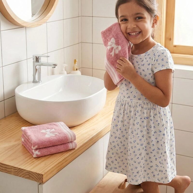 Juniors 3 Pc Face Towel Set, Bow| 550 GSM | 100% Premium Cotton