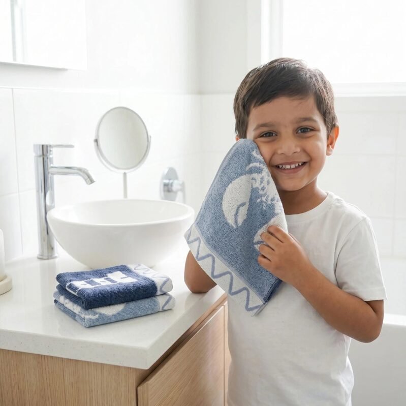 Juniors 3 Pc Face Towel Set, Wander| 550 GSM | 100% Premium Cotton