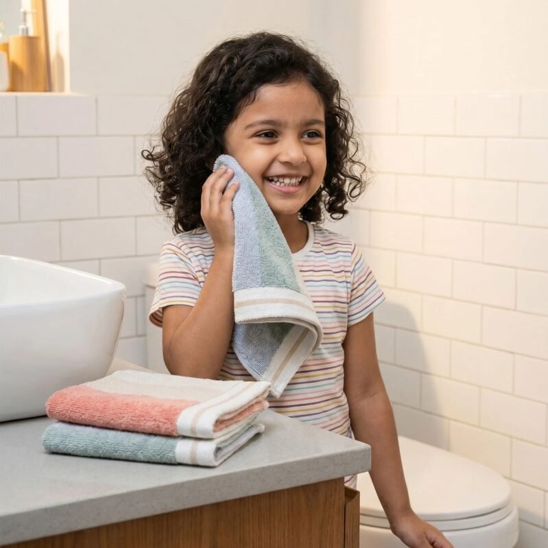 Juniors 3 Pc Face Towel Set, Stripe| 550 GSM | 100% Premium Cotton