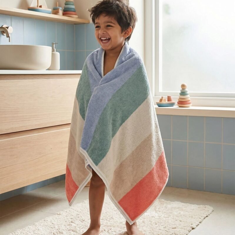 Juniors Bath Towel, Stripe| 550 GSM | 100% Premium Cotton