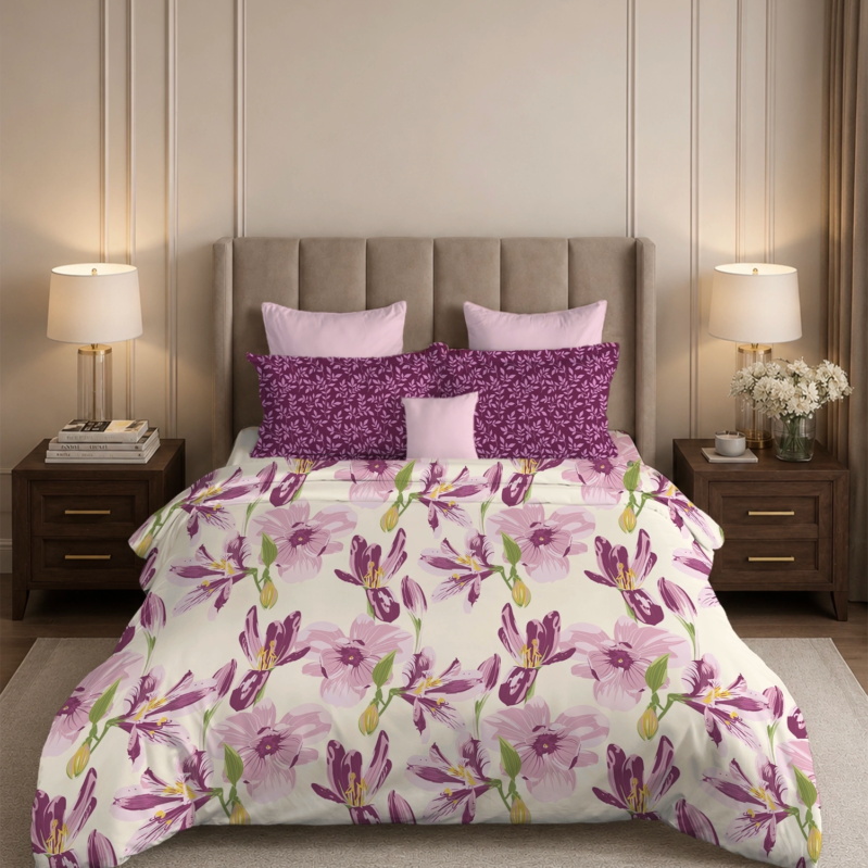Soft Comfort King Bedsheet Set, DAHLIA | 180 TC Cotton|2 Pillow Covers