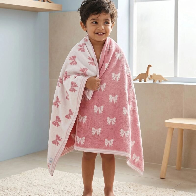 Juniors Bath Towel, Bow| 550 GSM | 100% Premium Cotton