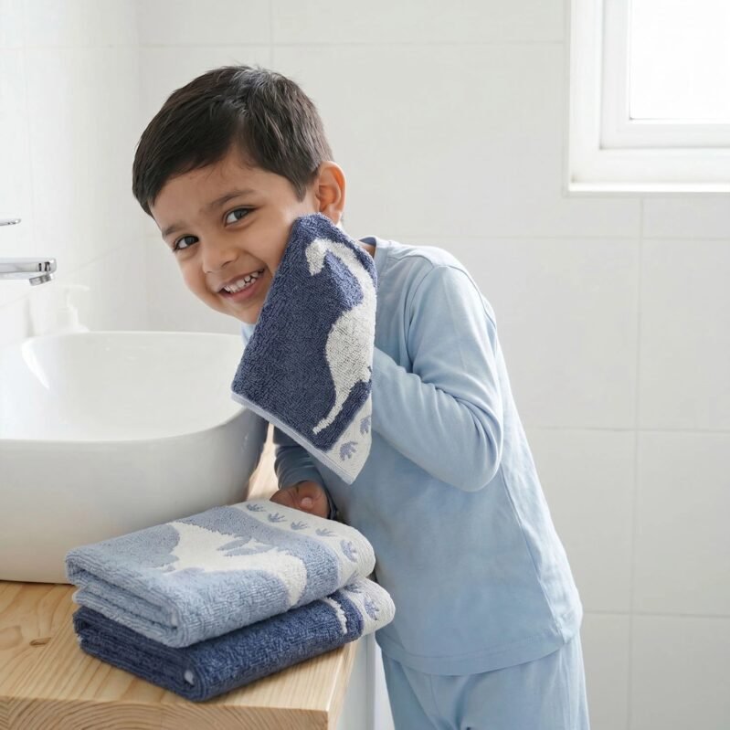 Juniors 3 Pc Face Towel Set, Dino| 550 GSM | 100% Premium Cotton