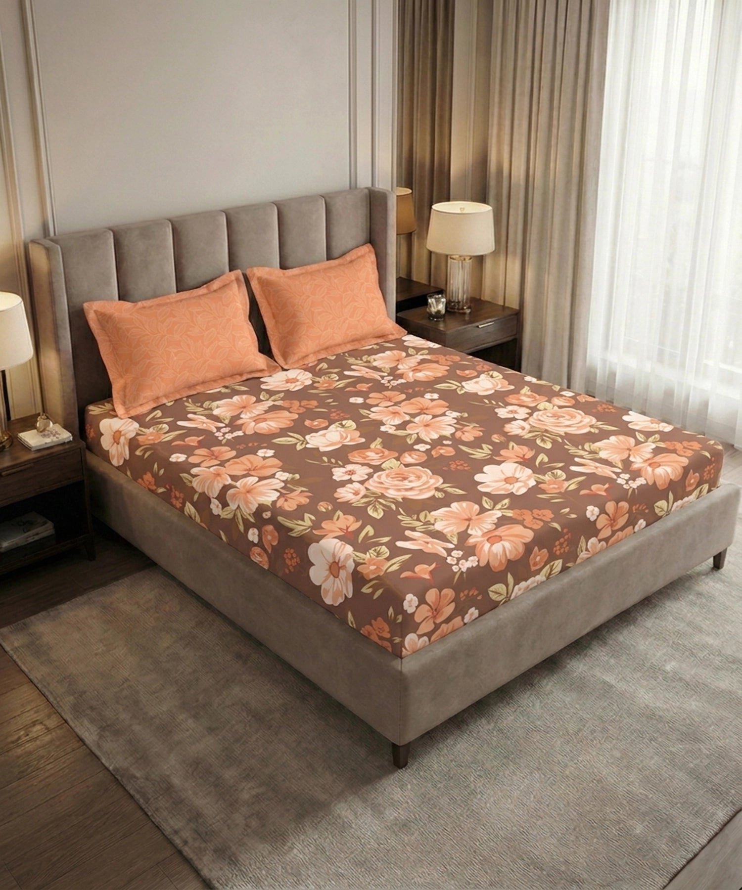 Soft Comfort King Bedsheet Set, CHARLOTTE | 180 TC Cotton|2 Pillow Covers - Image 2