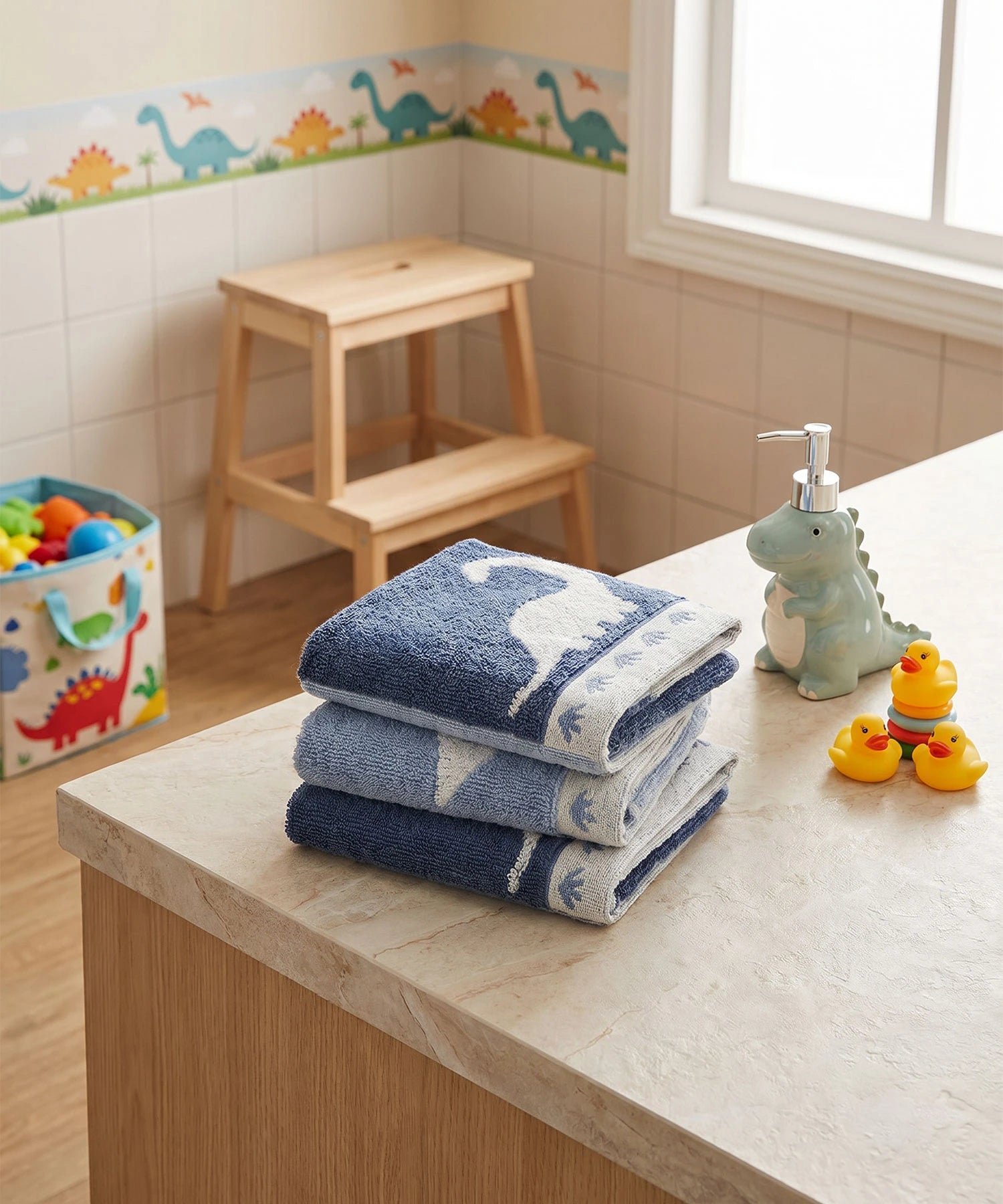 Juniors 3 Pc Face Towel Set, Dino| 550 GSM | 100% Premium Cotton - Image 2