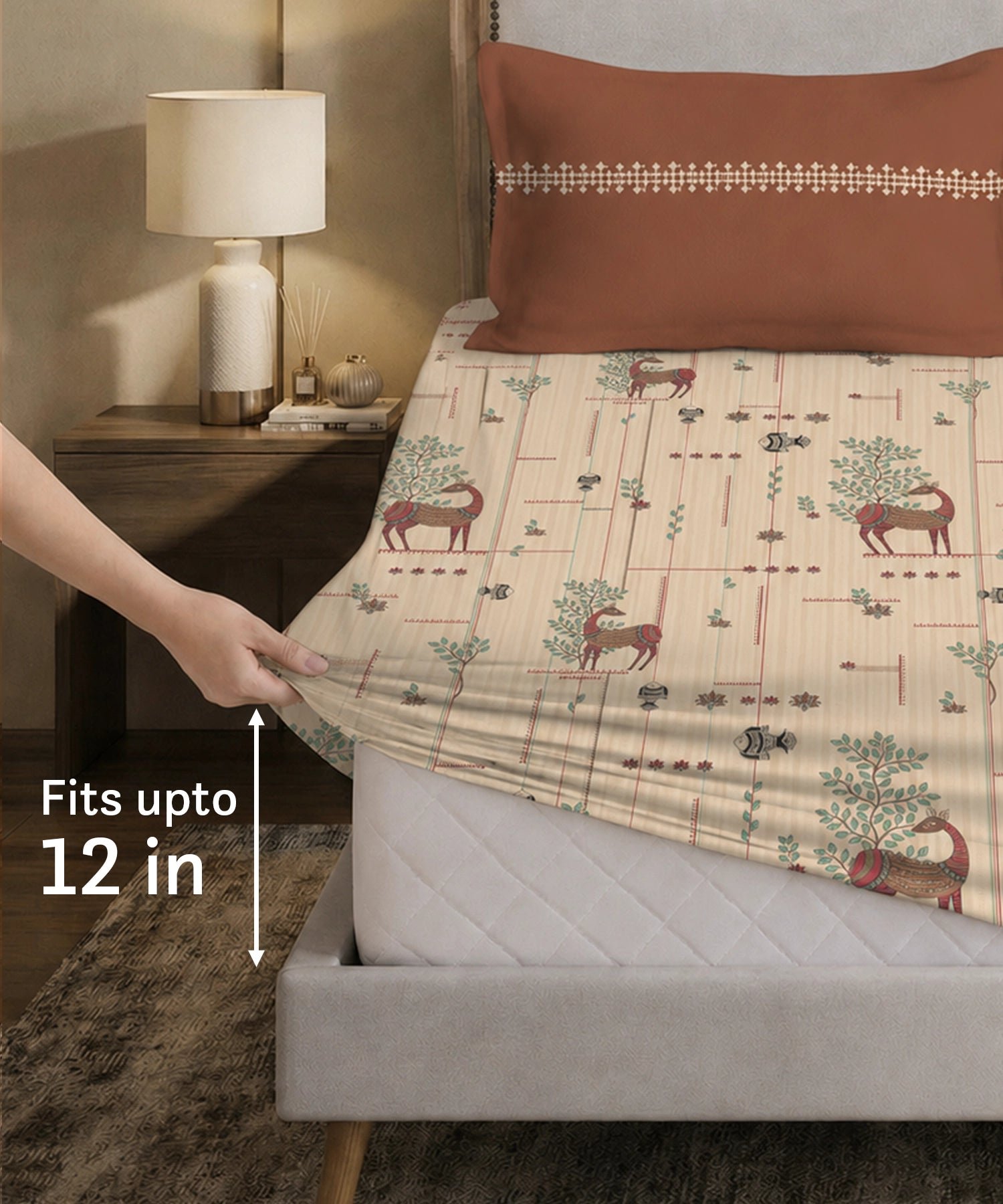 Soft Comfort King Fitted Bedsheet Set, HARINI |180 TC Cotton|2 Pillow Covers - Image 2