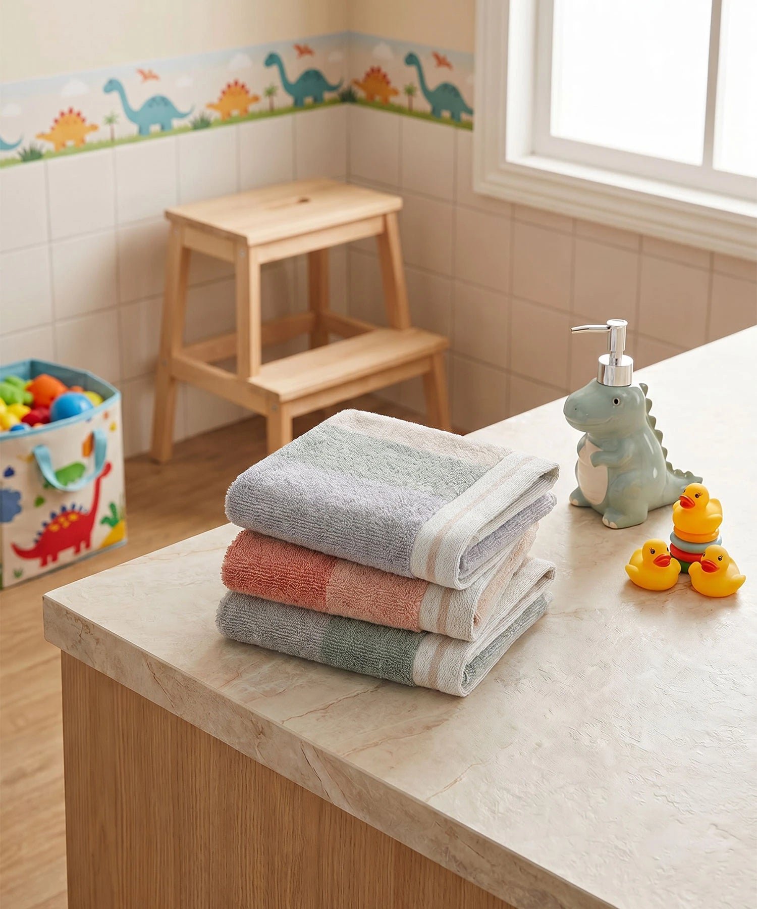 Juniors 3 Pc Face Towel Set, Stripe| 550 GSM | 100% Premium Cotton - Image 2