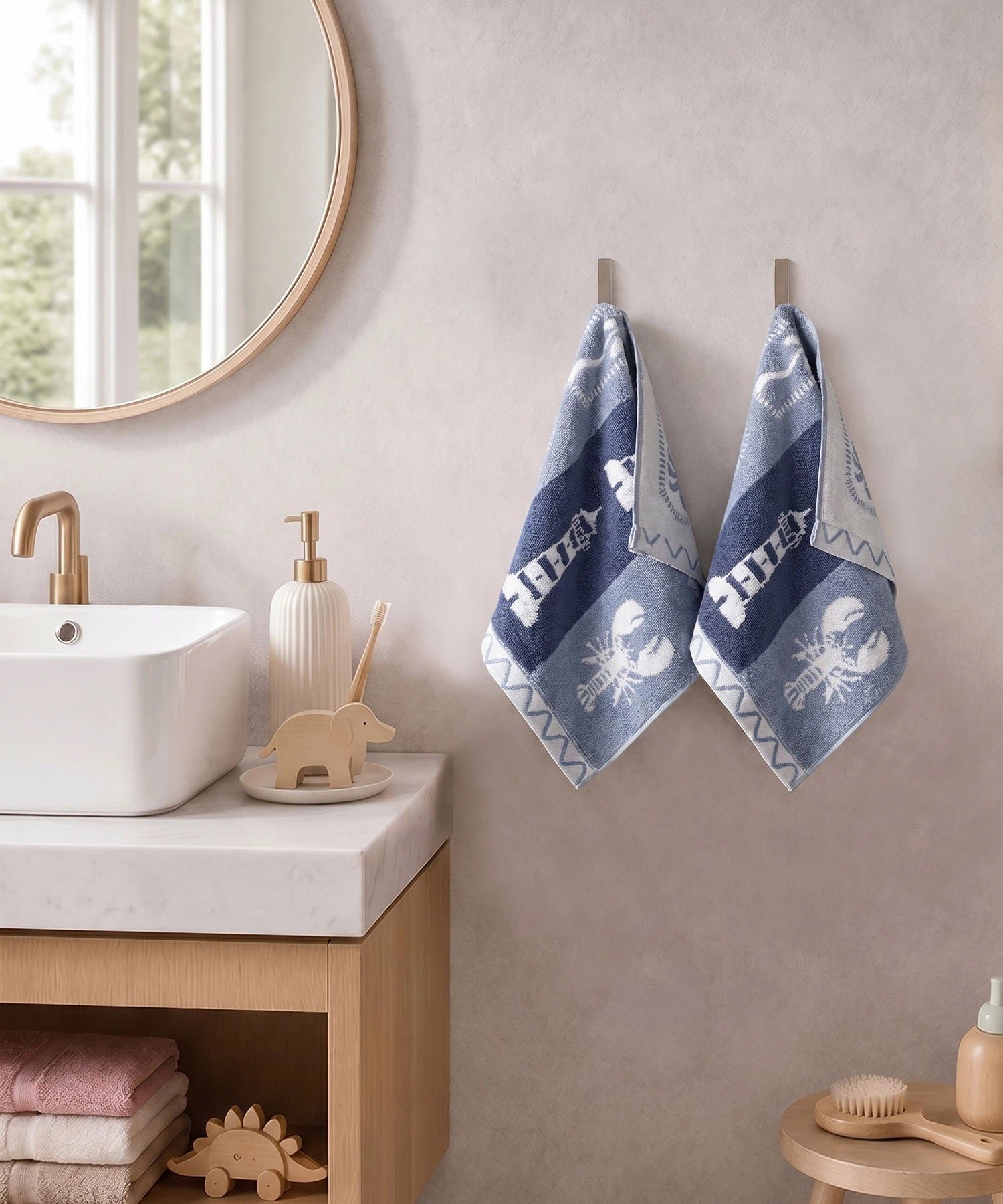Juniors 2 Pc Hand Towel Set, Wander| 550 GSM | 100% Premium Cotton - Image 2