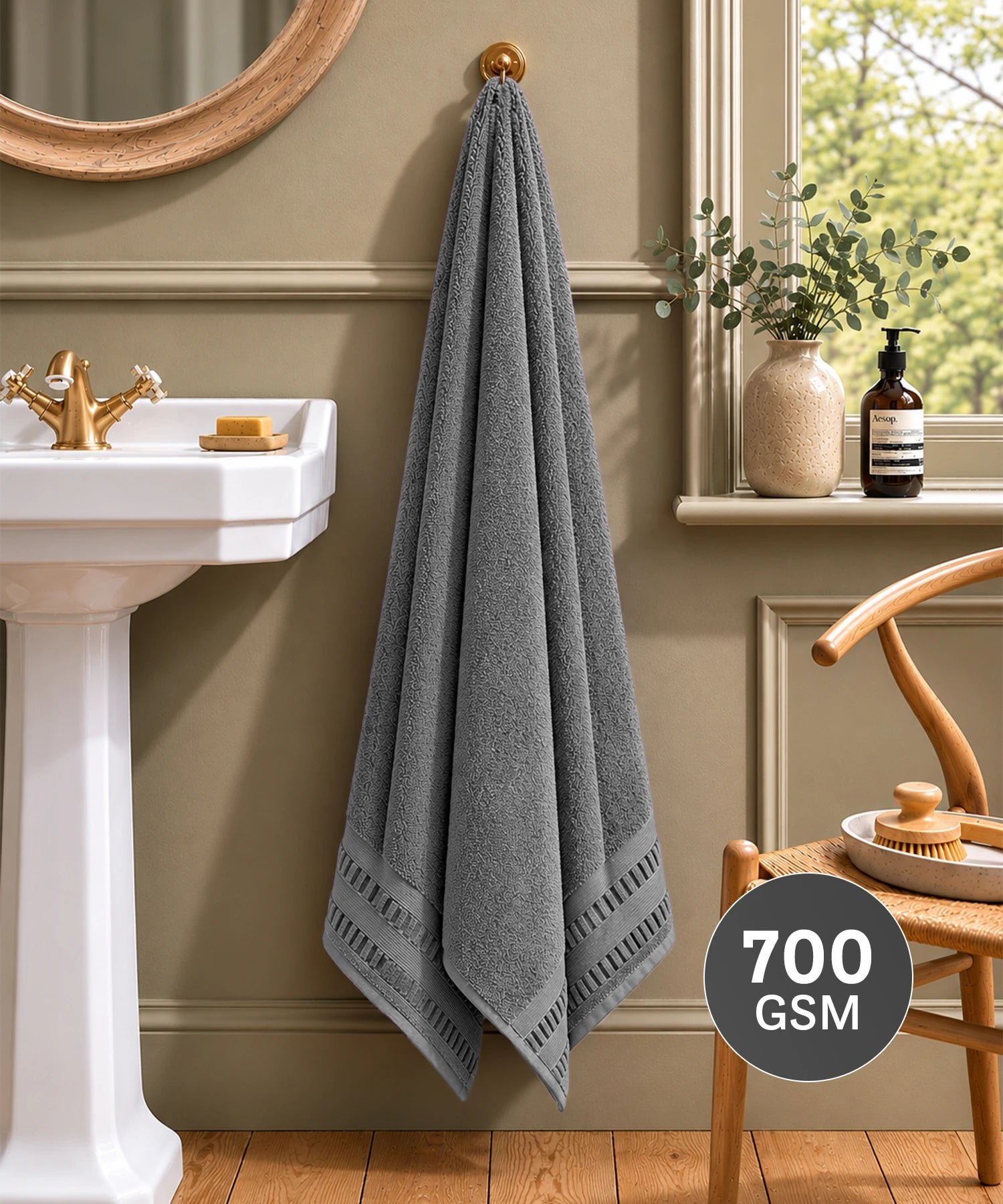 Luxe Home Egyptian Cotton Bath Towel,Graphite| 700 GSM | 100% Egyptian Cotton - Image 2