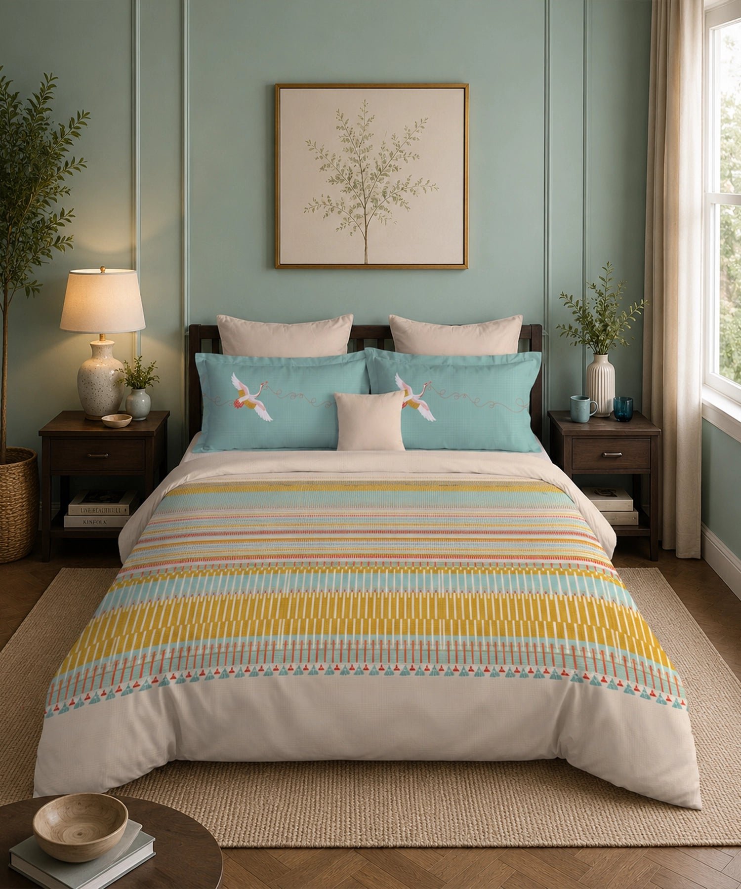 Classic Folklores King Bedsheet Set, Wings Of Weft |210 TC Cotton| 2 Pillow Covers - Image 3