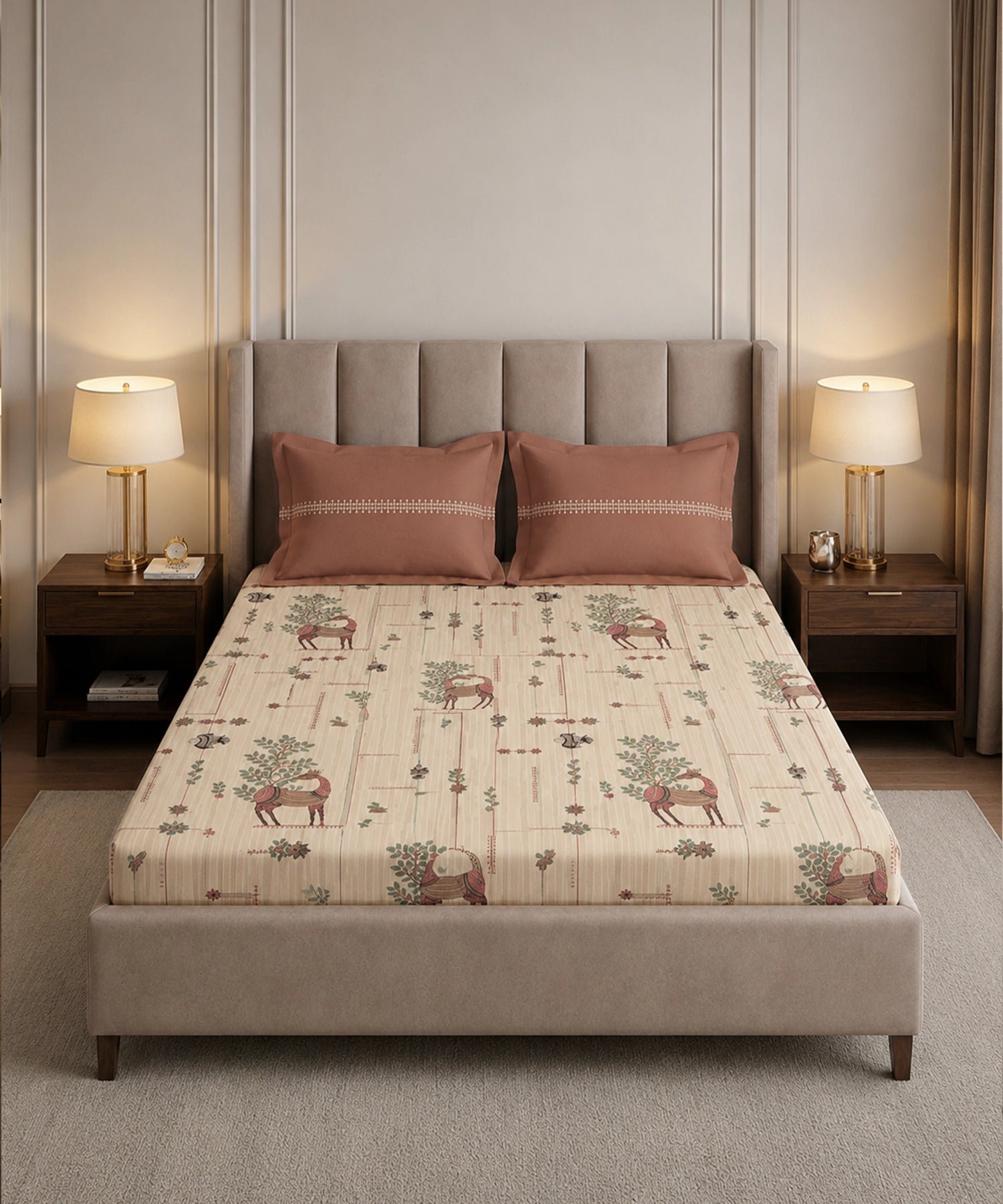 Soft Comfort King Fitted Bedsheet Set, HARINI |180 TC Cotton|2 Pillow Covers - Image 3