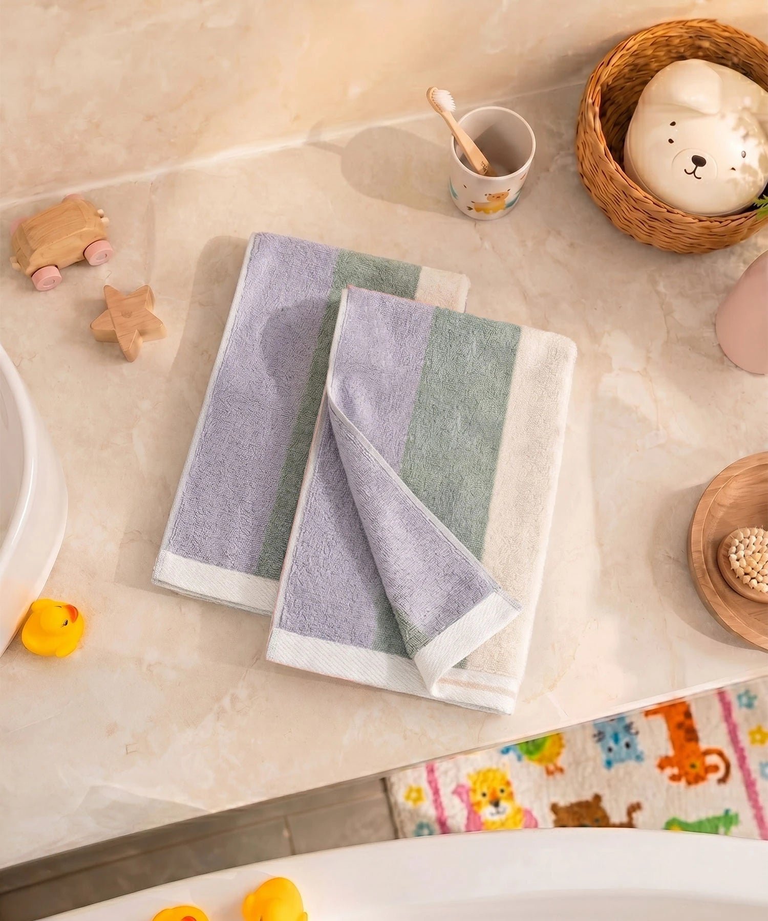 Juniors 2 Pc Hand Towel Set, Stripe| 550 GSM | 100% Premium Cotton - Image 4
