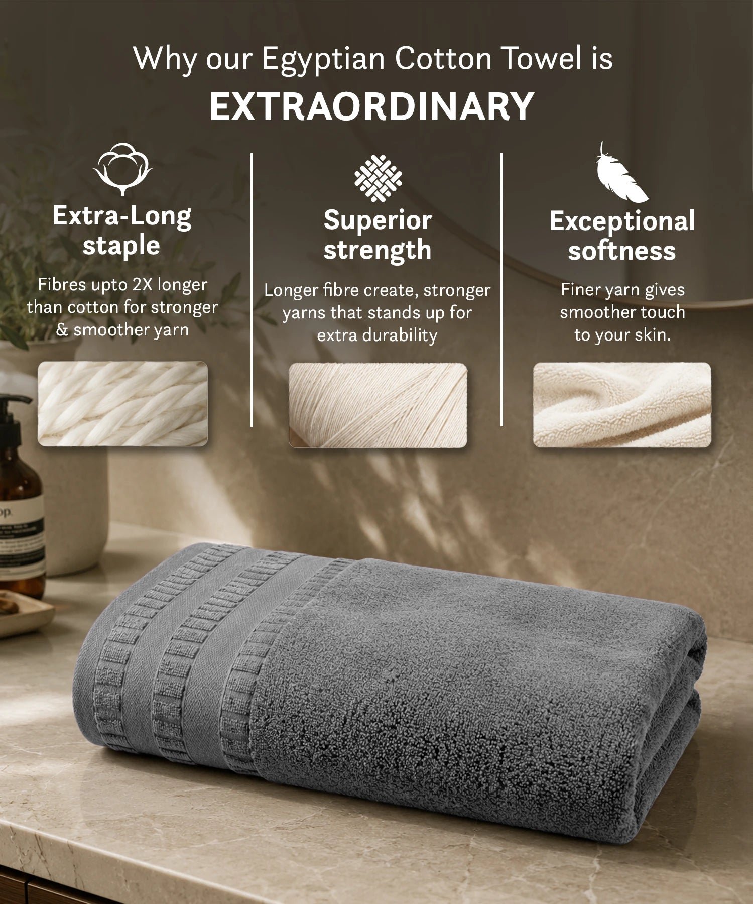 Luxe Home Egyptian Cotton Bath Towel,Graphite| 700 GSM | 100% Egyptian Cotton - Image 4