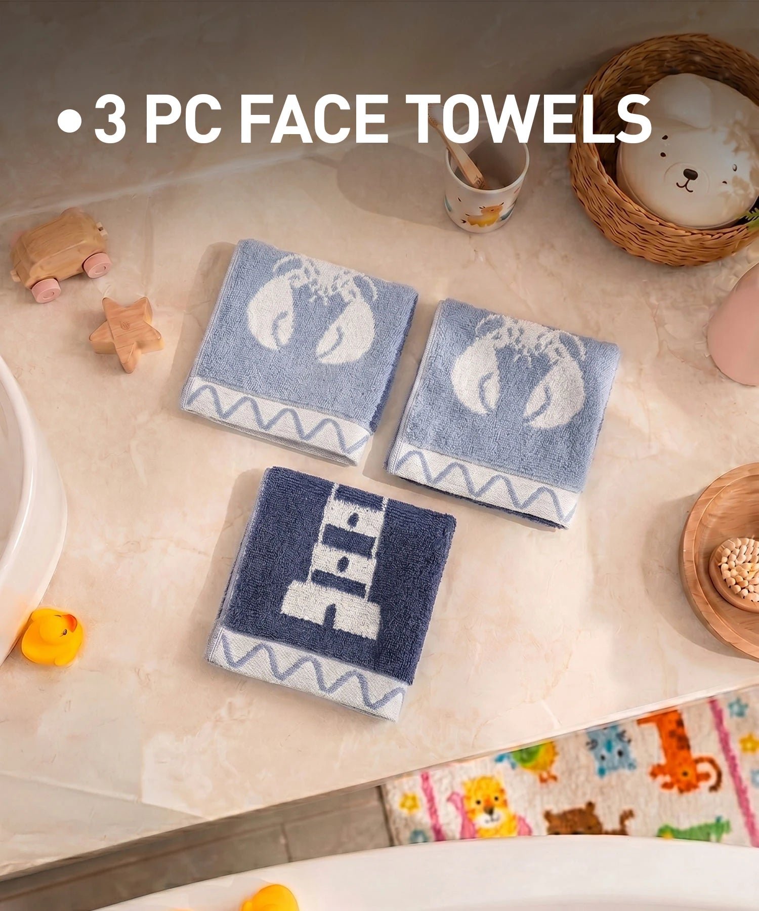 Juniors 3 Pc Face Towel Set, Wander| 550 GSM | 100% Premium Cotton - Image 4