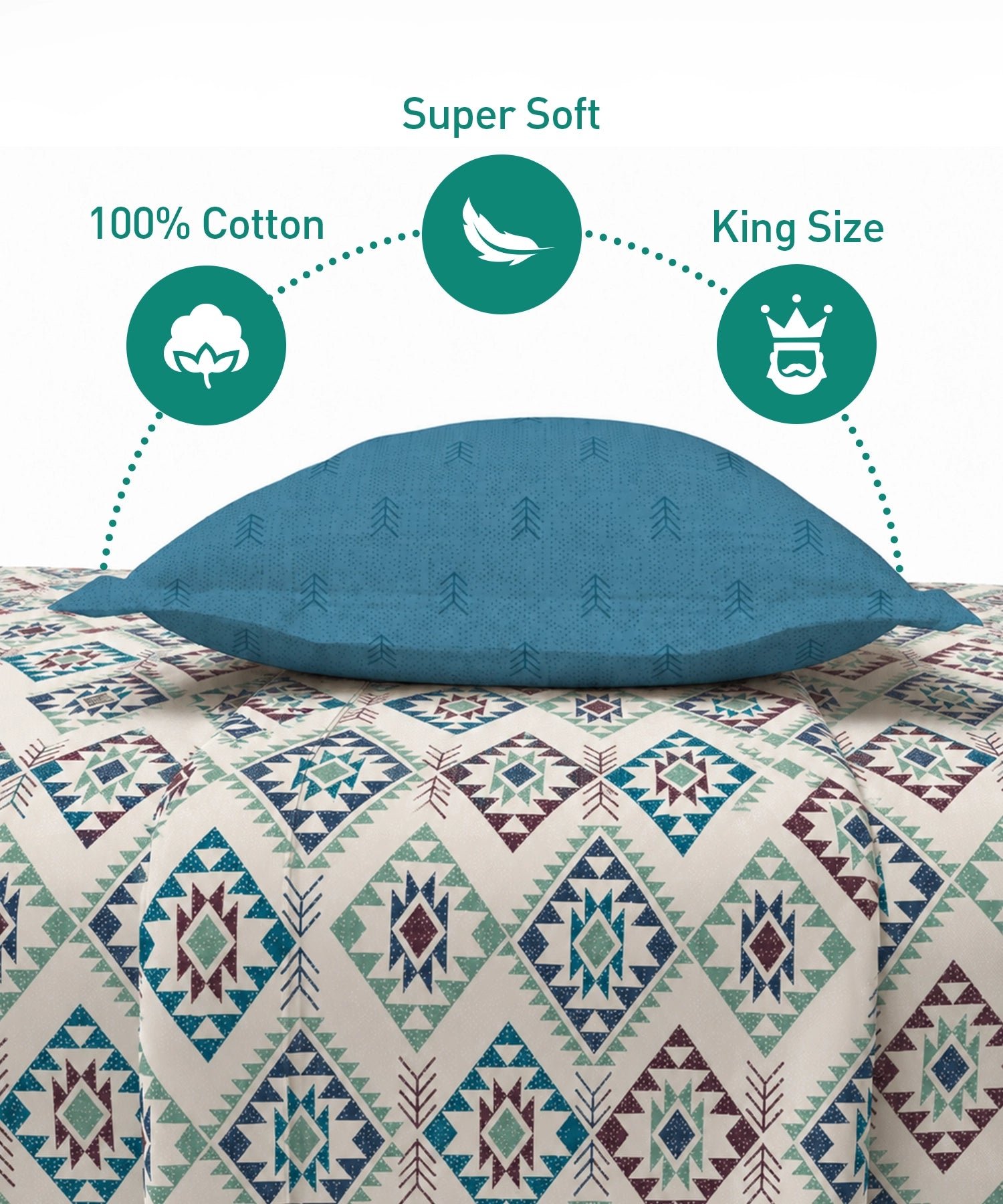 Soft Comfort King Fitted Bedsheet Set, ORNA |180 TC Cotton|2 Pillow Covers - Image 5