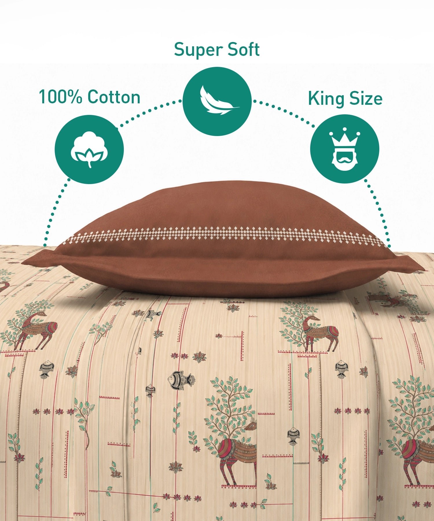 Soft Comfort King Bedsheet Set, HARINI | 180 TC Cotton|2 Pillow Covers - Image 7