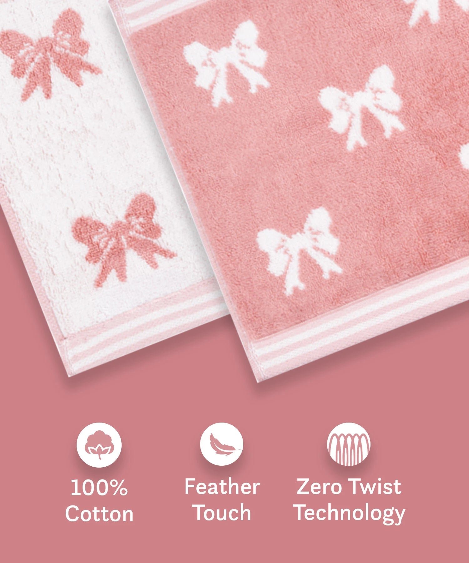 Juniors 3 Pc Face Towel Set, Bow| 550 GSM | 100% Premium Cotton - Image 5