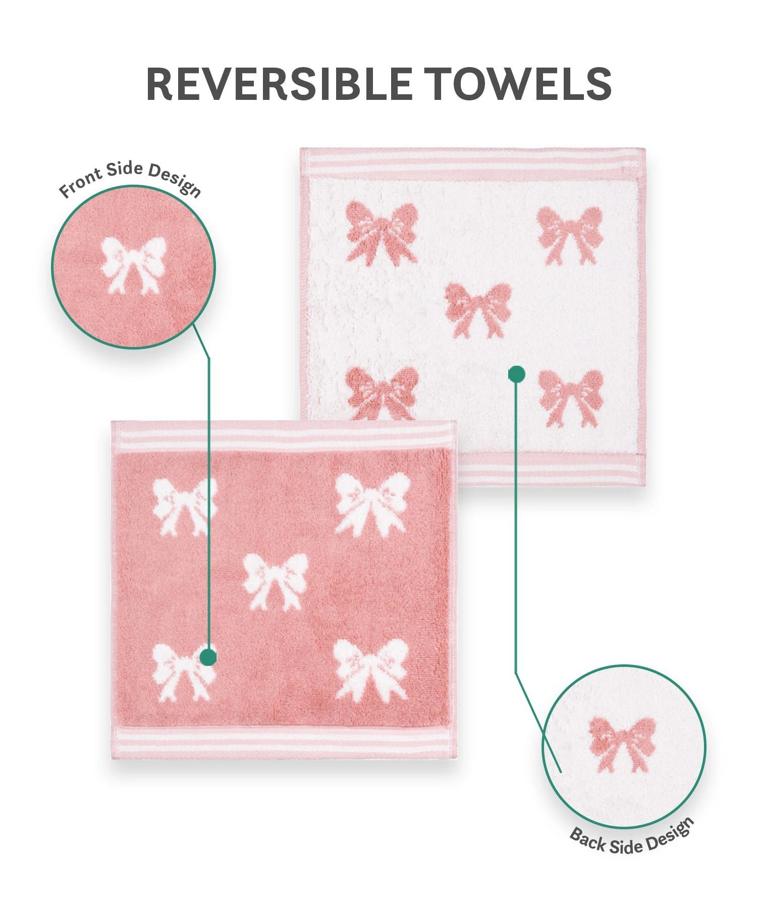 Juniors 3 Pc Face Towel Set, Bow| 550 GSM | 100% Premium Cotton - Image 6