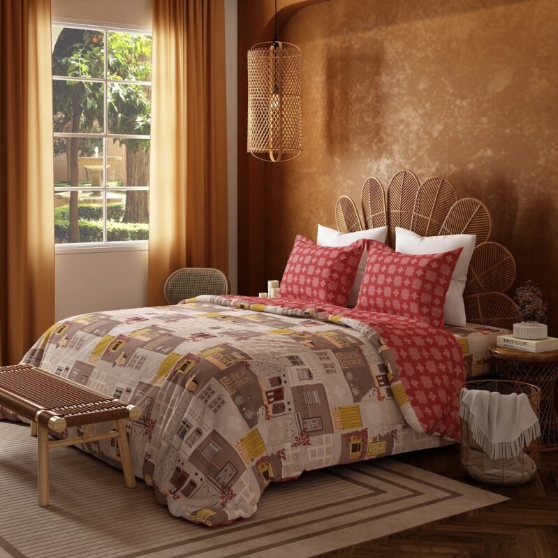 Home Essentials Namaste Bharat King Bedsheet Set, Dakshin Dwaar Brown|144 TC Cotton| 2 Pillow Covers