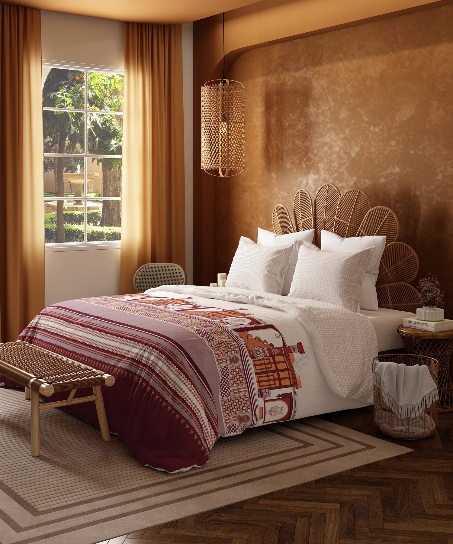 Home Essentials Namaste Bharat King Bedsheet Set, Gharonda Terracotta|144 TC Cotton| 2 Pillow Covers