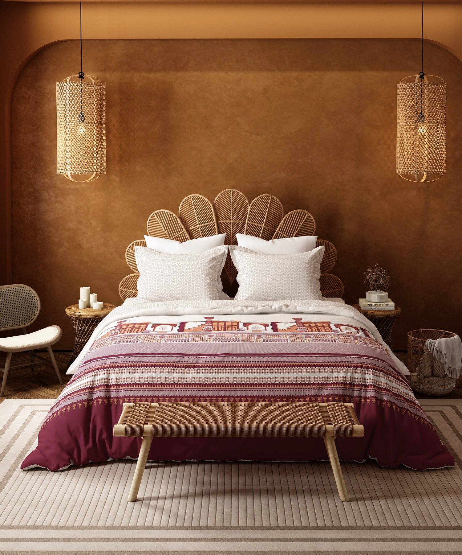 Home Essentials Namaste Bharat King Bedsheet Set, Gharonda Terracotta|144 TC Cotton| 2 Pillow Covers - Image 2
