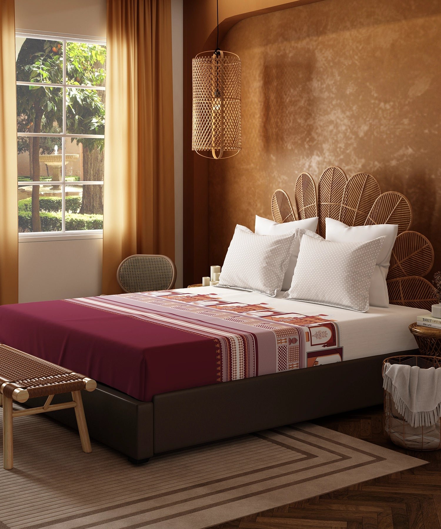 Home Essentials Namaste Bharat King Bedsheet Set, Gharonda Terracotta|144 TC Cotton| 2 Pillow Covers - Image 3
