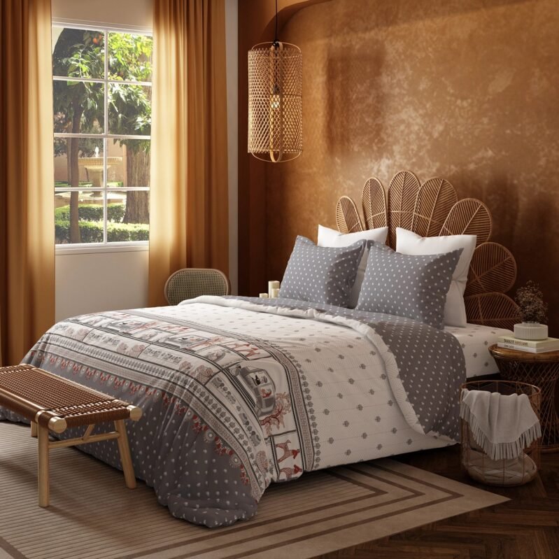 Home Essentials Namaste Bharat King Bedsheet Set, Shor Gul Grey|144 TC Cotton| 2 Pillow Covers
