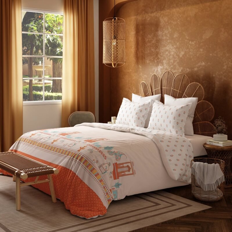 Home Essentials Namaste Bharat King Bedsheet Set, Vatsalya Orange|144 TC Cotton| 2 Pillow Covers