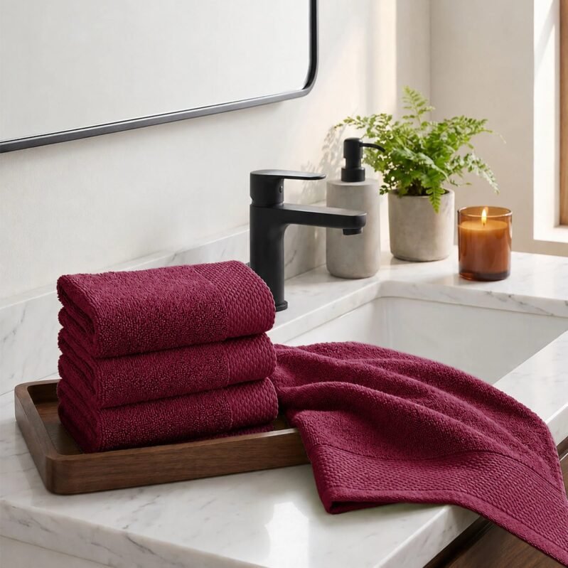Soft Comfort 4Pc Face Towel Set, Wine Red |600 GSM Cotton|Superior Softness