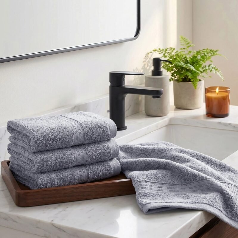 Soft Comfort 4Pc Face Towel Set,Charcoal|600 GSM Cotton|Fade Resistance