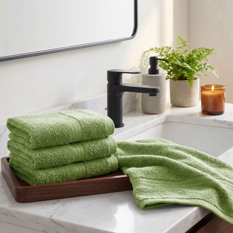 Soft Comfort 4Pc Face Towel Set,Olive|600 GSM Cotton|Fade Resistance