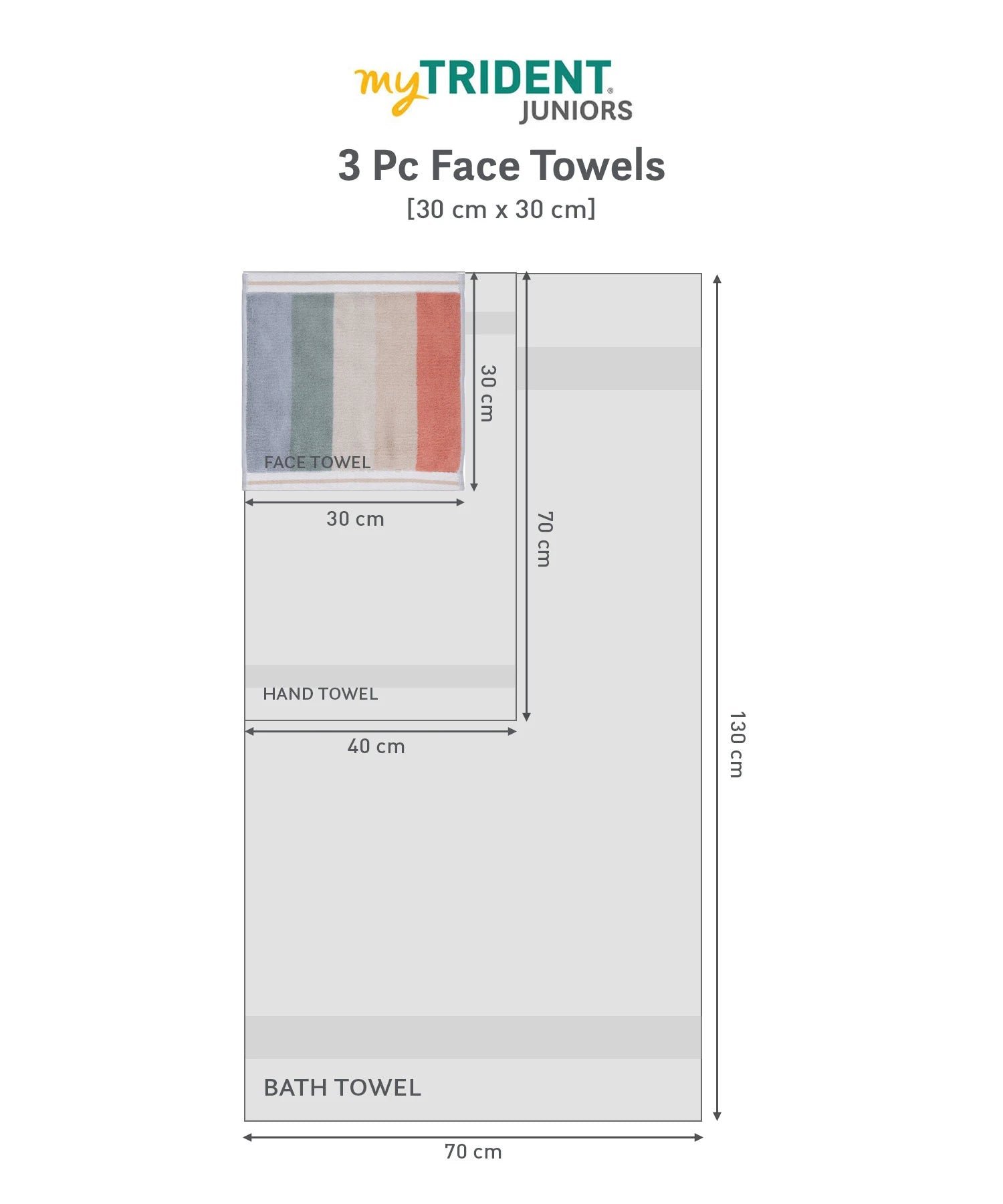 Juniors 3 Pc Face Towel Set, Stripe| 550 GSM | 100% Premium Cotton - Image 7