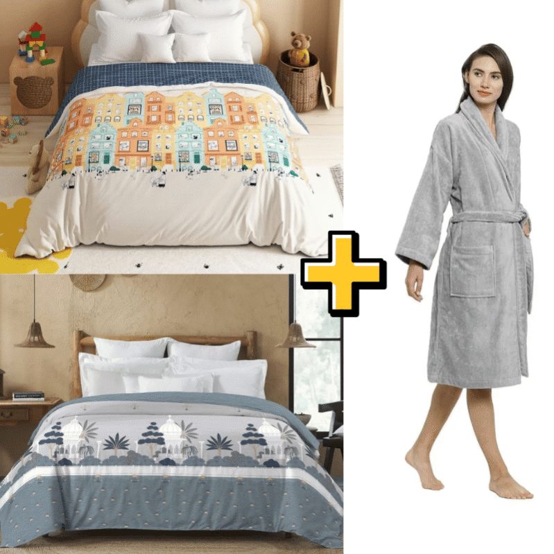 Premium Comfort & Cozy Home Combo – Bathrobe + 2 Double AC Comforters